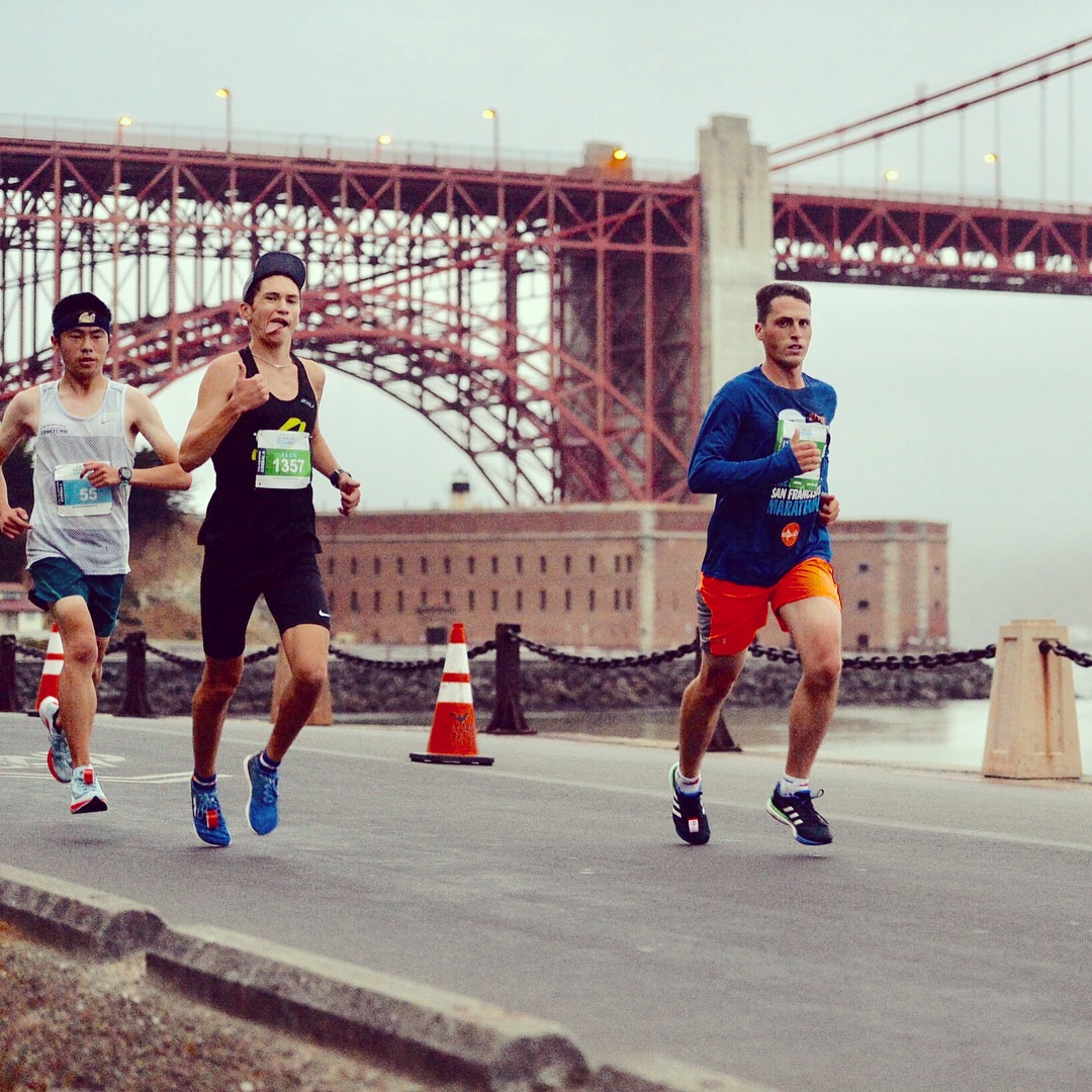 Racing beside the Golden Gate Bridge at the San Francisco Marathon